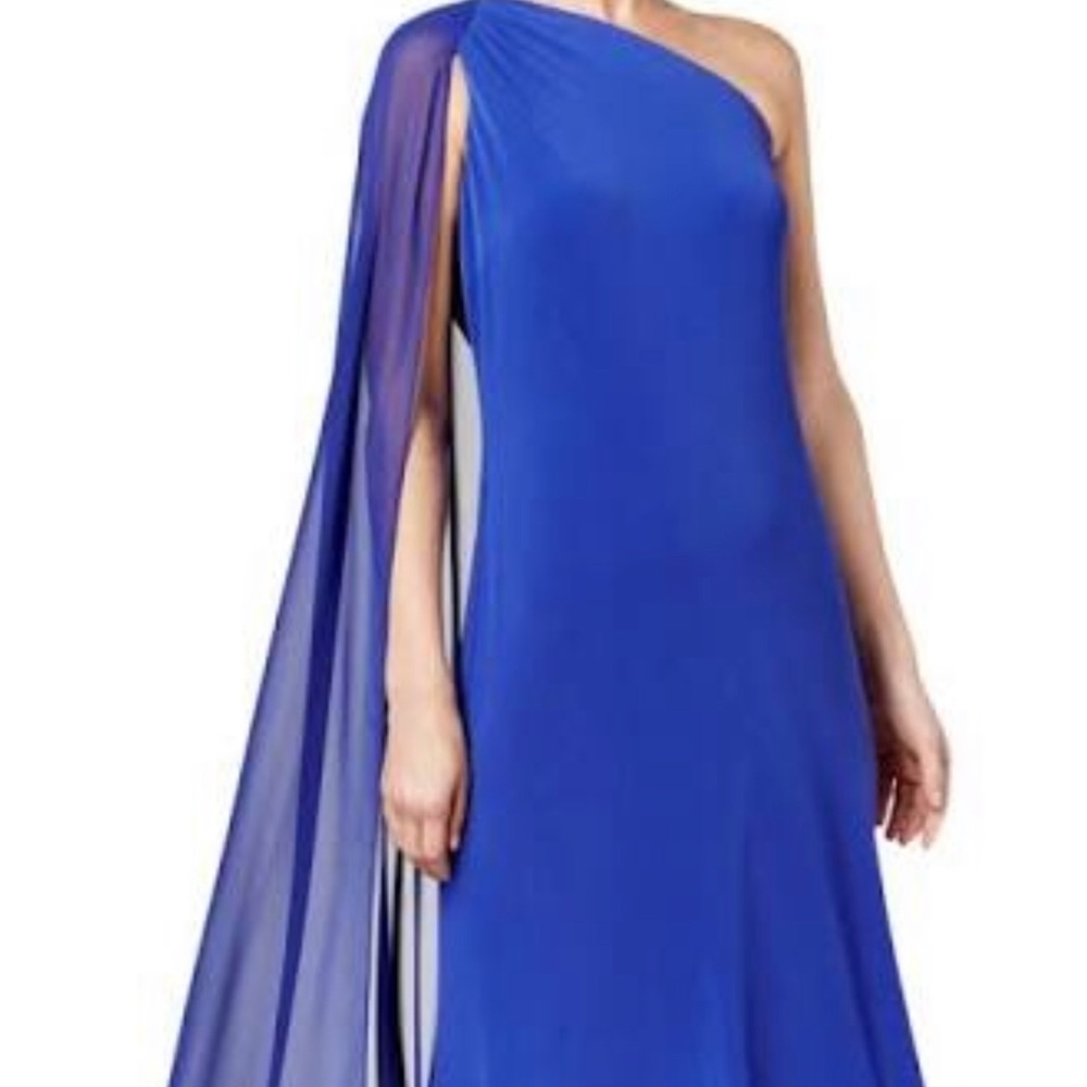 Calvin Klein Collections. Blue Long Fancy Gown. Gorgeous one shoulder Slimming